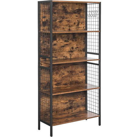 Casă - VASAGLE Biblioteca, raft cu 4 niveluri, cadru otel si polite din MDF, 74x30x155cm, maro rustic si negru