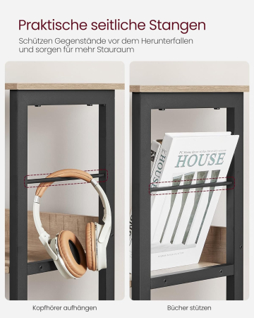 VASAGLE Biblioteca, raft cu 6 unitati de depozitare, din lemn, 33x120x80 cm, gri stejar [4]