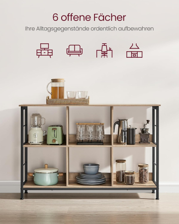 VASAGLE Biblioteca, raft cu 6 unitati de depozitare, din lemn, 33x120x80 cm, gri stejar [3]