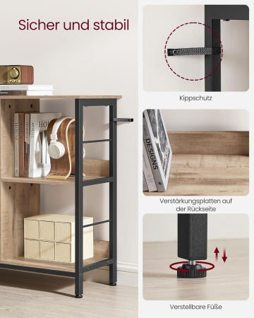 VASAGLE Biblioteca, raft cu 6 unitati de depozitare, din lemn, 33x120x80 cm, gri stejar [5]