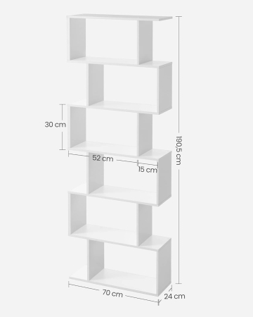 VASAGLE Biblioteca, raft cu 6 unitati de depozitare, pentru living, din lemn, 24x190x70cm, alb [3]