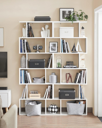 VASAGLE Biblioteca, raft cu 6 unitati de depozitare, pentru living, din lemn, 24x190x70cm, alb [2]