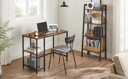 VASAGLE Birou cu 2 rafturi pe stanga sau dreapta, cadru din otel, 50x100x75cm, industrial, maro rustic si negru [2]