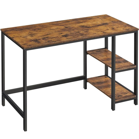 MOBILIER - VASAGLE Birou cu 2 rafturi pe stanga sau dreapta, cadru din otel, 60x120x75cm, industrial, maro rustic si negru