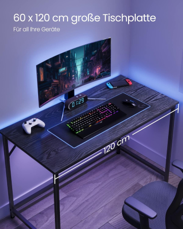 VASAGLE Birou cu cadru din otel, 60x120x75cm, industrial, negru [4]