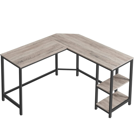 MOBILIER - VASAGLE Birou de colt in forma de L, cu 2 rafturi de depozitare, 138x138x75cm, industrial, gri si negru