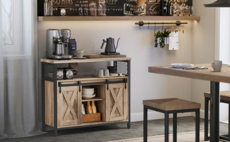 VASAGLE Comoda pentru living sau bucatarie, cu 2 usi glisante, rafturi reglabile, stil rustic, 33x100x80 cm, maro [1]