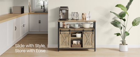 VASAGLE Comoda pentru living sau bucatarie, cu 2 usi glisante, rafturi reglabile, stil rustic, 33x100x80 cm, maro natur [8]