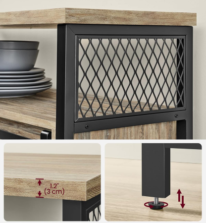 VASAGLE Comoda pentru living sau bucatarie, cu 2 usi glisante, rafturi reglabile, stil rustic, 33x100x80 cm, maro natur [4]