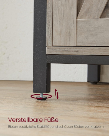 VASAGLE Comoda pentru living sau bucatarie, cu 2 usi glisante, rafturi reglabile, stil rustic, 33x100x80cm, gri [8]