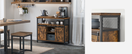 VASAGLE Comoda pentru living sau bucatarie, cu 2 usi glisante, rafturi reglabile, stil rustic, 33x100x80cm, maro si negru [7]