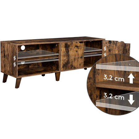 VASAGLE Comoda pentru TV, cu 2 usi si 2 rafturi deschise, 40x140x50cm, maro rustic [4]