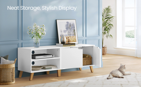 VASAGLE Comoda pentru TV de pana la 65 inch, cu 2 usi si raft reglabil, 40x140x50 cm, alb [8]