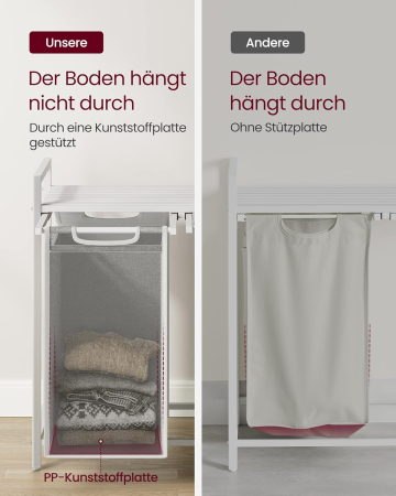 VASAGLE Cos de rufe, 2 compartimente, saci de rufe detasabili, raft, cadru metalic, 2x46L, 73x33x72 cm, alb [6]