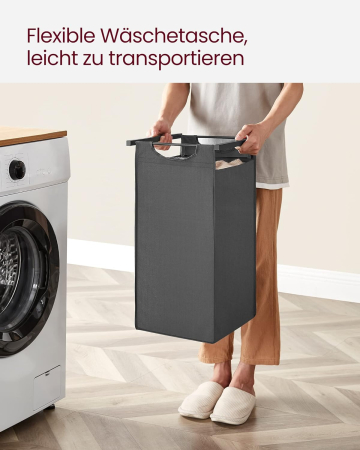 VASAGLE Cos de rufe, 3 compartimente, saci de rufe detasabili, raft, cadru metalic, 3x38L, 93x33x72 cm, negru [7]