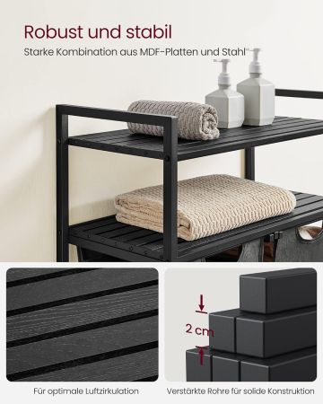 VASAGLE Cos de rufe, cu 2 saci detasabili, 2 rafturi, capacitate de 46L per sac, 73x33x92cm , negru si gri [5]