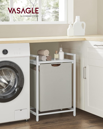 VASAGLE Cos de rufe, sac de rufe detasabil, raft, cadru metalic, 65L, 50x33x72 cm, alb [1]