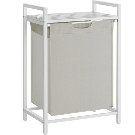 Cosuri de rufe - VASAGLE Cos de rufe, sac de rufe detasabil, raft, cadru metalic, 65L, 50x33x72 cm, alb