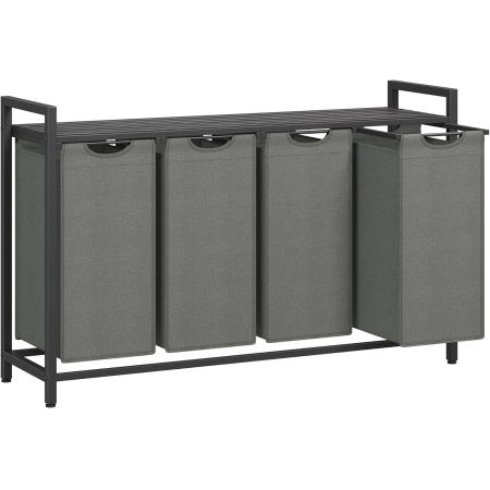 BAIE - VASAGLE Cos rufe 4x40L, saci detasabili, raft superior si cadru metalic, 116x33x72 cm, negru si gri