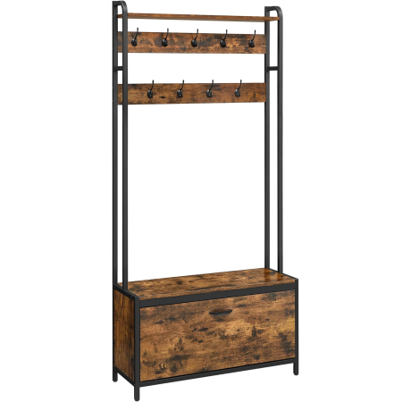 Cuiere - VASAGLE Cuier cu dulap de depozitare pantofi, cadru din otel, stil industrial, 32x85x180cm, maro rustic
