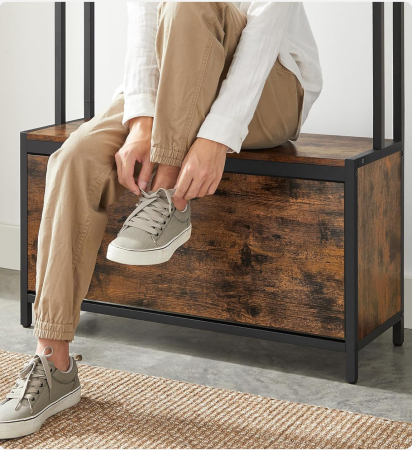 VASAGLE Cuier cu dulap de depozitare pantofi, cadru din otel, stil industrial, 32x85x180cm, maro rustic [4]