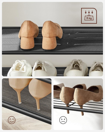 VASAGLE Cuier cu rafturi depozitare pantofi si ​​oglinda, industrial, 35x98x180 cm, maro rustic si negru [4]