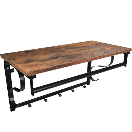 Cuiere - VASAGLE Cuier de perete cu raft de depozitare si sina, 5 carlige, 30x60x32 cm, maro rustic