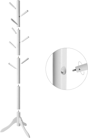 VASAGLE Cuier din lemn masiv, 8 carlige, ajustabil pe 3 inaltimi, design tip copac, 57x175 cm, alb [1]