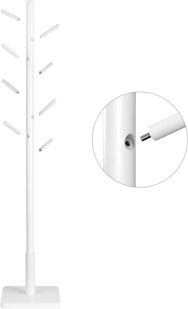 VASAGLE Cuier pentru haine, din lemn masiv, tip pom, cu 8 carlige, baza patrata, 175cm, alb [7]