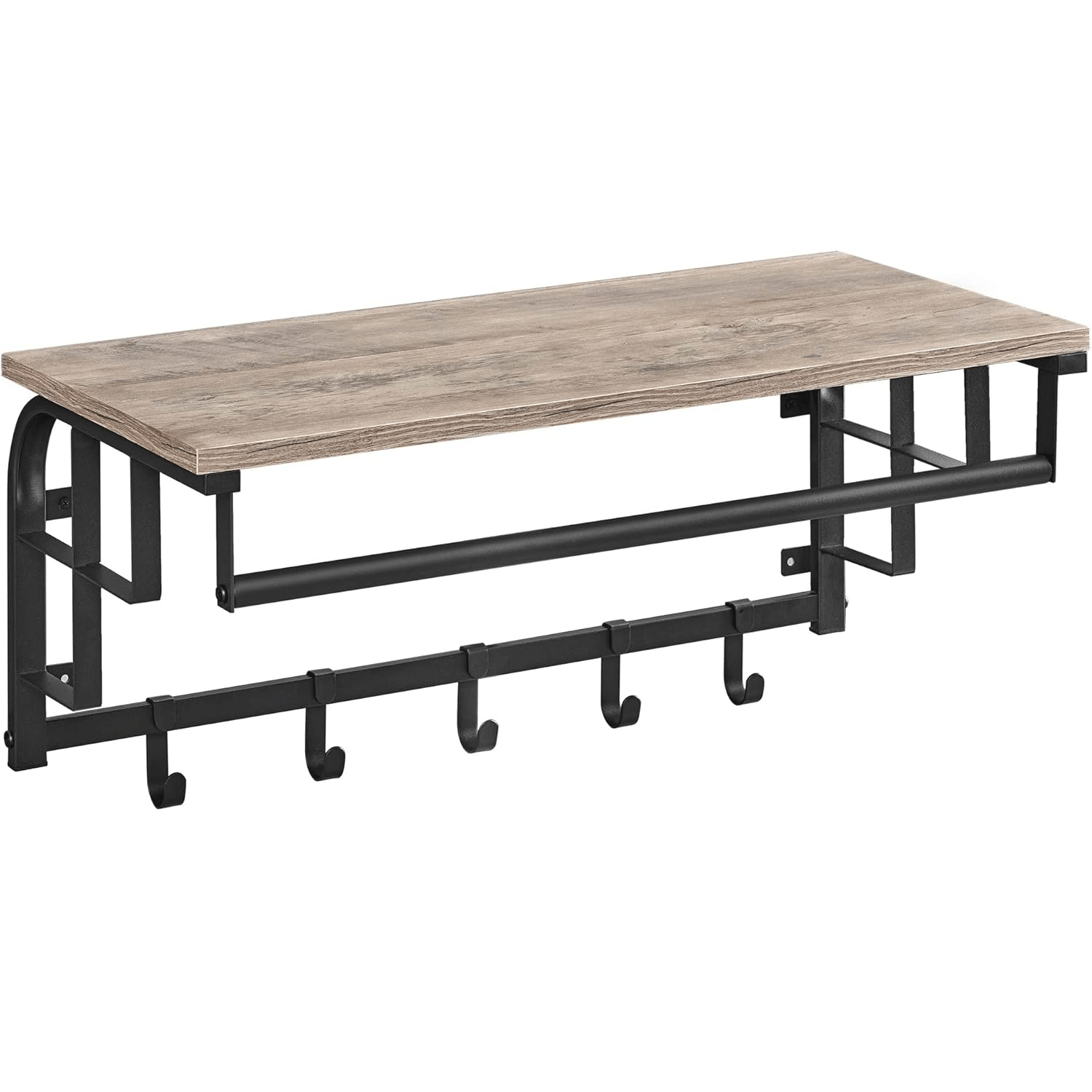 Cuiere - VASAGLE Cuier perete cu polita, bara si 5 carlige, 66x27x30 cm, gri