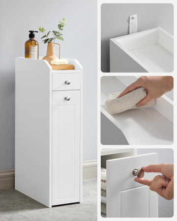 VASAGLE Dulap baie ingust cu sertare si roti, pentru depozitare, MDF, 40x18x70 cm, alb [4]