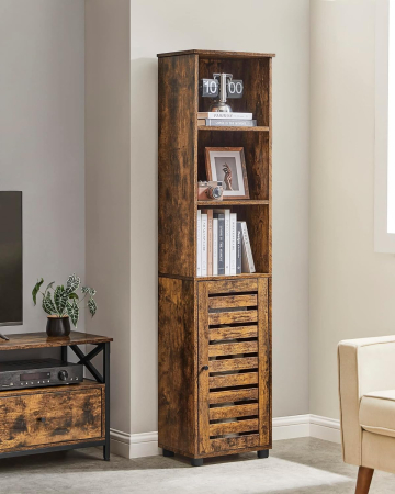 VASAGLE Dulap de baie, cu 3 compartimente deschise si spatiu de depozitare cu usa, 40x30x167cm, maro vintage [8]