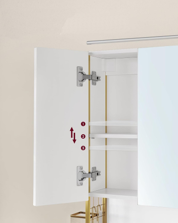 VASAGLE Dulap de baie de perete, 3 usi cu oglinda, compartiment deschis, 15x70x70 cm, alb auriu [6]