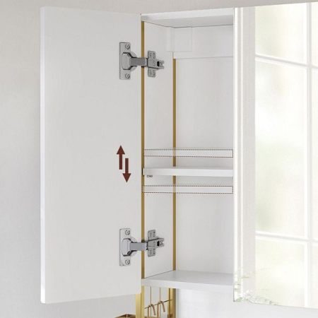 VASAGLE Dulap de baie de perete, 3 usi cu oglinda, compartiment deschis, 15x70x70 cm, alb auriu [11]