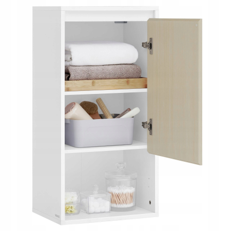 VASAGLE Dulap de baie de perete cu 3 polite, usa cu directie de deschidere reglabila, 30x40x80 cm, alb cu bej [7]