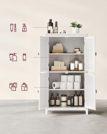 VASAGLE Dulap de baie, din MDF, cu 2 compartimente si 4 usi, rafturi reglabile, 30x60x110cm, alb [3]