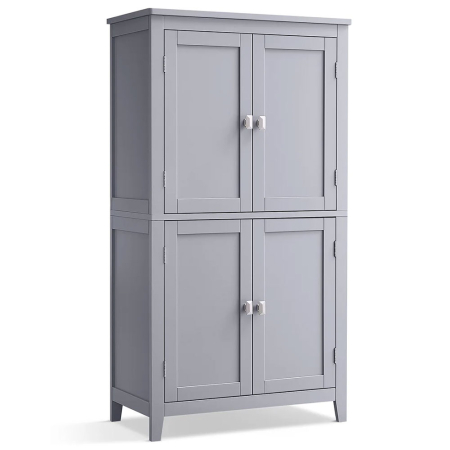 BAIE - VASAGLE Dulap de baie, din MDF, cu 2 compartimente si 4 usi, rafturi reglabile, 30x60x110cm, gri