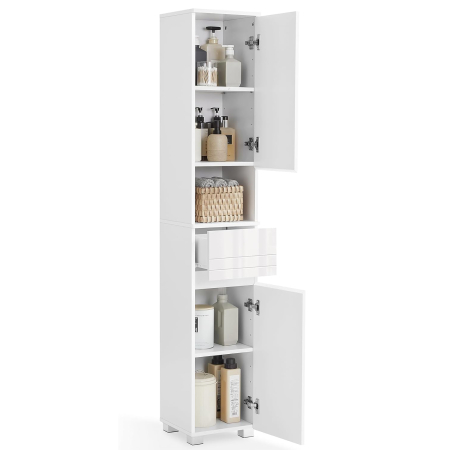 VASAGLE Dulap de baie tip coloana, din MDF, cu sertar si 2 usi, 30x30x170cm, alb [4]