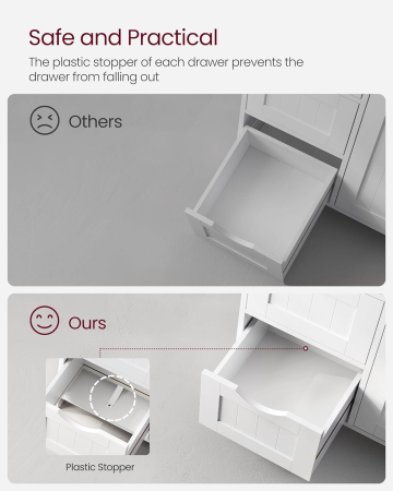 VASAGLE Dulap de depozitare pe podea pentru baie, din lemn, cu 4 sertare, 1 usa, rafturi reglabile, 30x55x82cm, alb [6]