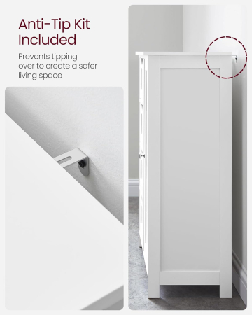 VASAGLE Dulap de depozitare pe podea pentru baie, din lemn, cu 4 sertare, 1 usa, rafturi reglabile, 30x55x82cm, alb [5]