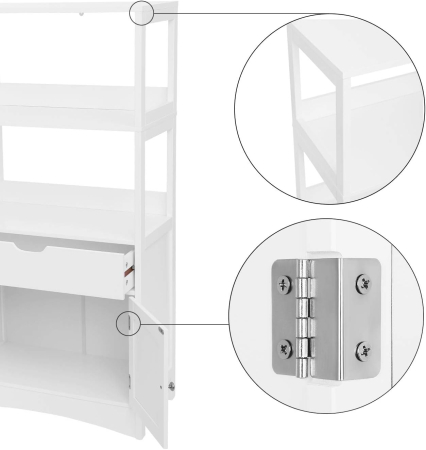 VASAGLE Dulap de depozitare pentru baie cu sertar, 2 usi, 2 rafturi, 60x32x122cm, alb [5]