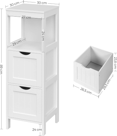 VASAGLE Dulap de podea pentru baie, multifunctional, 2 sertare, 30x30x89cm, alb [8]