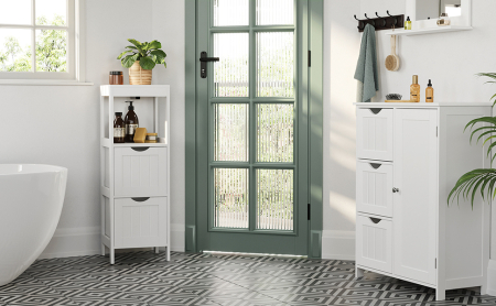 VASAGLE Dulap de podea pentru baie, multifunctional, 2 sertare, 30x30x89cm, alb [6]