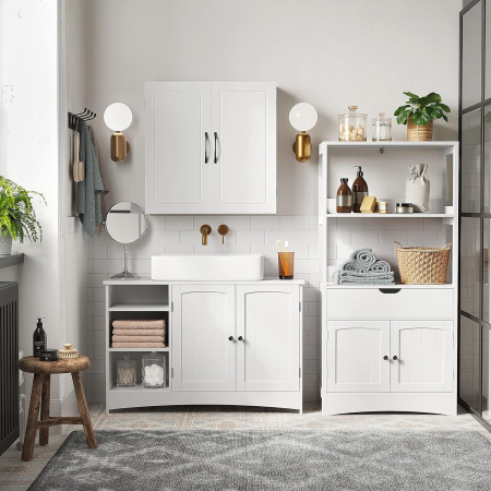 VASAGLE Dulap lavoar baie, cu 2 usi si un compartiment deschis cu rafturi reglabile, 90x30x60cm, alb [2]