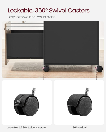 VASAGLE Dulap mobil 42x44x69 cm, cu 2 sertare si roti cu frana, compartiment deschis si suport dosare, PAL si otel, gri si negru [3]