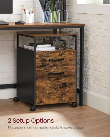 VASAGLE Dulap mobil tip rollbox pentru birouri, cu 2 sertare, stil industrial, 44x42x67cm, maro rustic [8]