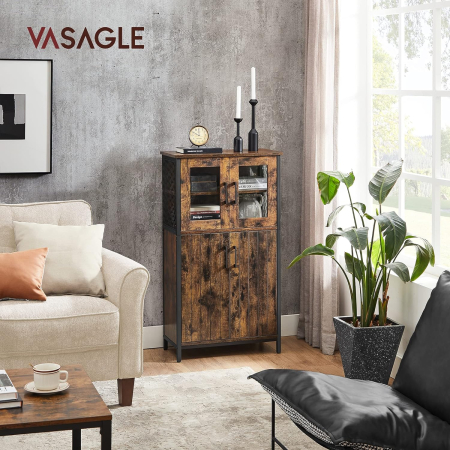 VASAGLE Dulap multifunctional pentru baie, stil industrial, 60x30x108cm, maro rustic si negru [4]