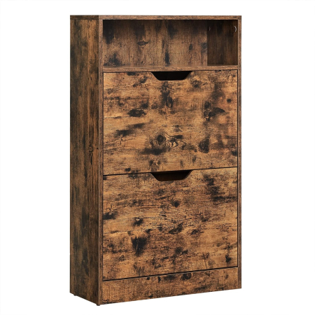 MOBILIER - VASAGLE Dulap pantofi cu 2 usi flip, separator reglabil si detasabil, pentru 8-12 perechi, 24x60x102cm, maro rustic