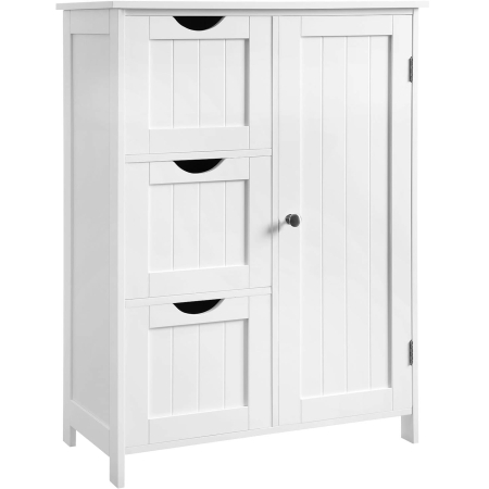 Produse în distribuție - VASAGLE Dulap pentru baie, cu 3 sertare si un raft reglabil cu usa, 60x30x81 cm, alb