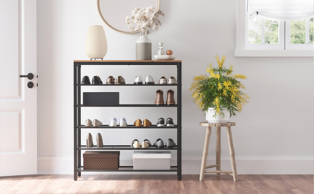 VASAGLE Etajera pantofi cu 5 rafturi si polita superioara, 100x30x110 cm, maro rustic [10]